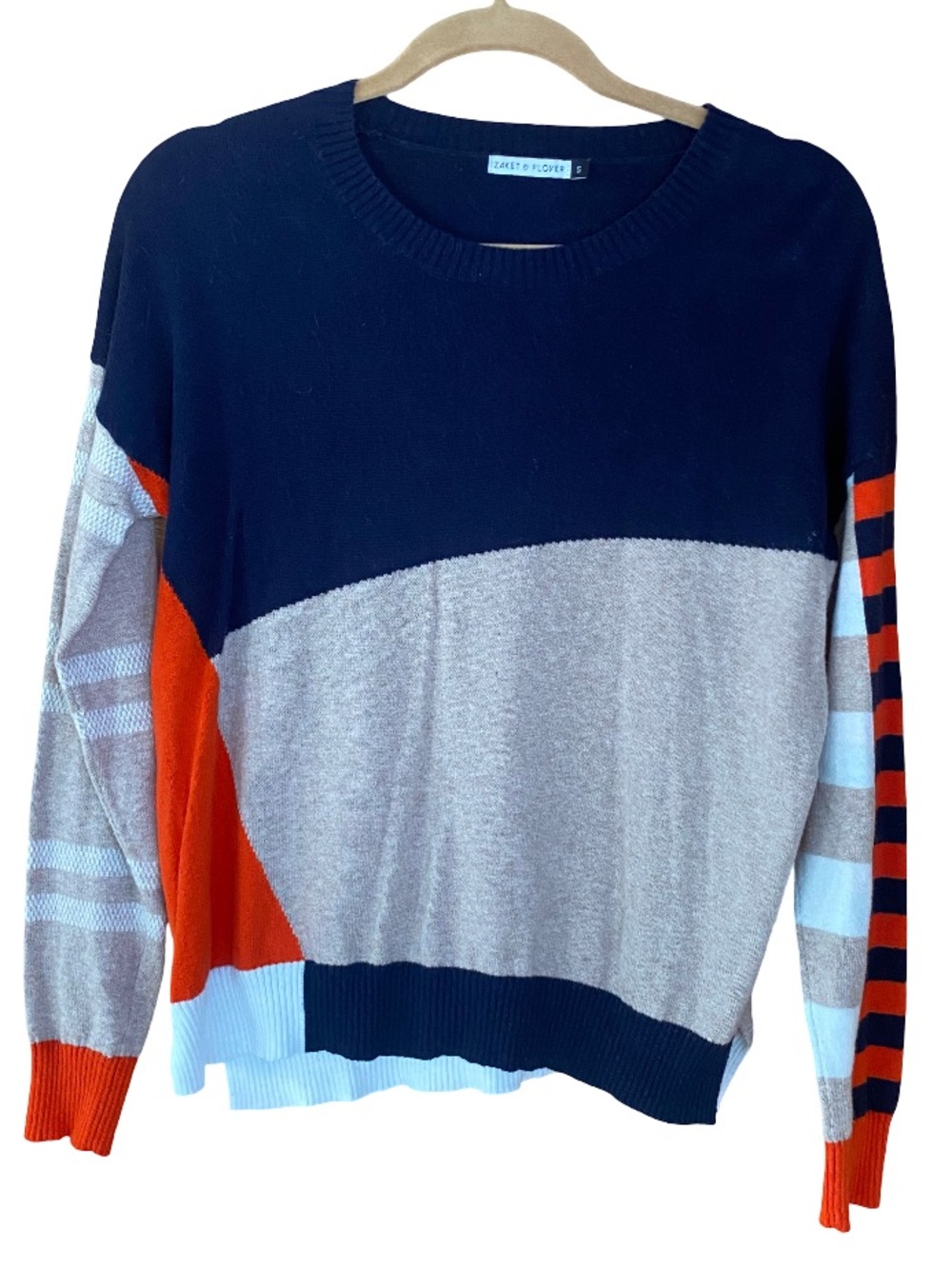 Zaket & Plover cashmere cotton colorblock crew neck pullover sweate size small